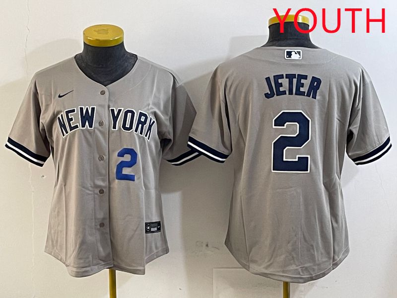 Youth New York Yankees #2 Jeter Grey Game 2025 Nike MLB Jersey style 8